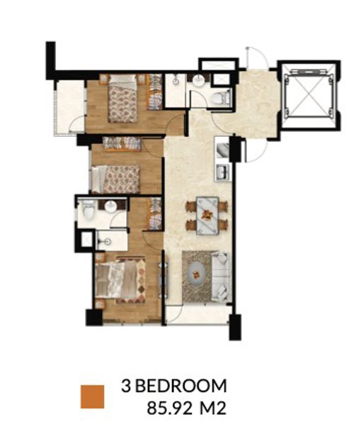 foto denah rumah tipe TOWER 2 - 3BR perumahan ARANDRA RESIDENCE