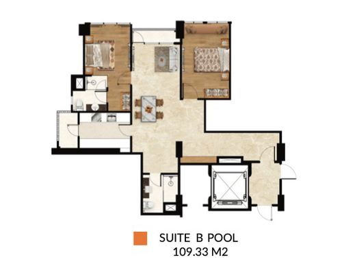 foto denah rumah tipe TOWER 2 - SUITE B POOL LEVEL perumahan ARANDRA RESIDENCE