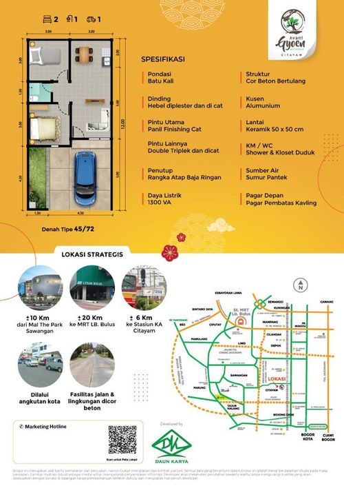 foto denah rumah tipe 45/72 perumahan Avani Gyoen Residence