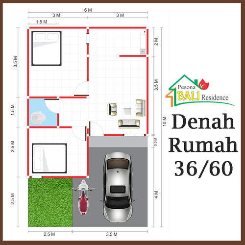 foto denah rumah tipe Barong 2 perumahan PESONA BALI RESIDENCE