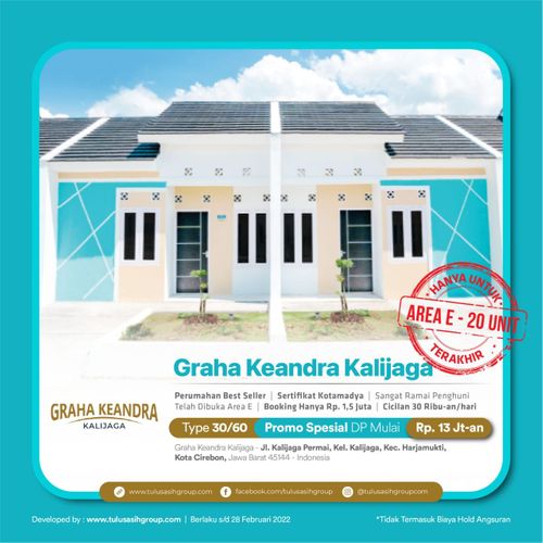 foto tampak rumah tipe 30/60 SUBSIDI perumahan GRAHA KEANDRA KALIJAGA TAHAP IV