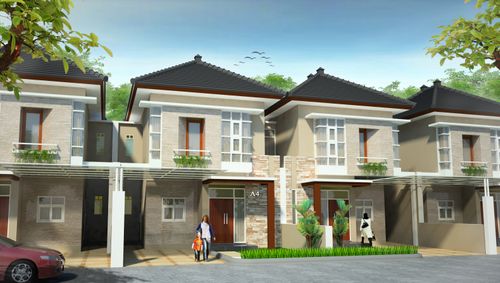 foto tampak rumah tipe 98/135 perumahan CAKRA LAND TOWN HOUSE