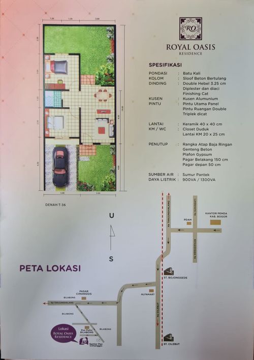 foto denah rumah tipe 36/84 perumahan ROYAL OASIS RESIDENCE