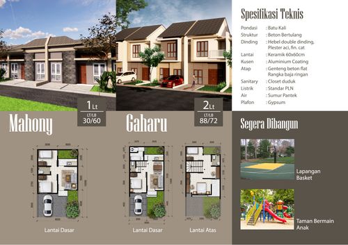 foto denah rumah tipe Mahony perumahan Grand Mutiara Muktiwari