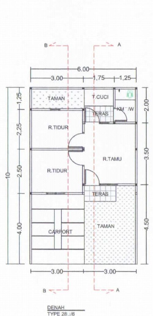 foto denah rumah tipe 28 Double Dinding perumahan GREEN HARMONY RESIDENCE