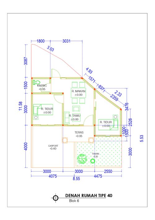 foto denah rumah tipe 40/74 perumahan Cluster Royal Sakya