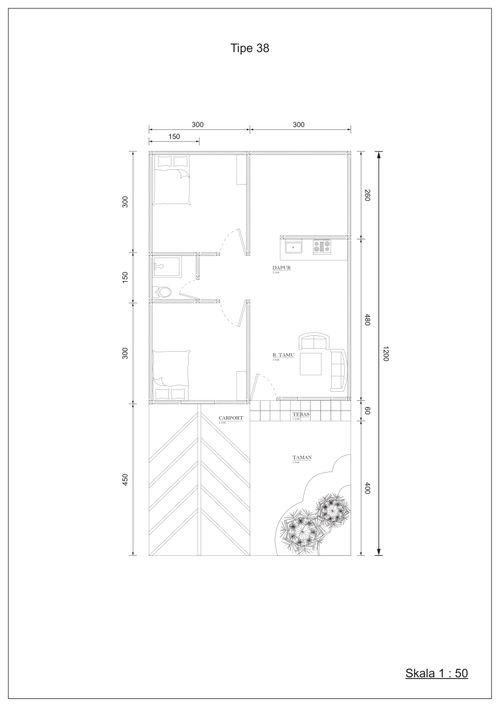 foto denah rumah tipe 38/72 perumahan BUKIT CIKERETEG INDAH