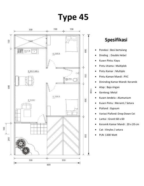foto denah rumah tipe 45/72 perumahan BUKIT CIKERETEG INDAH