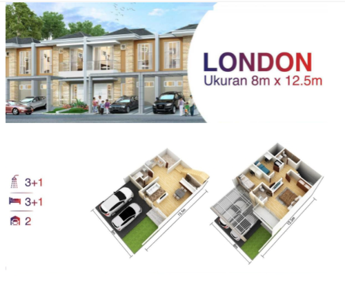 foto denah rumah tipe 8 X 12,5 perumahan Sedayu City @Kelapa Gading Tahap 1