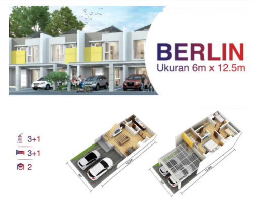 foto denah rumah tipe 6 X 12,5 BERLIN perumahan Sedayu City @Kelapa Gading Tahap 1
