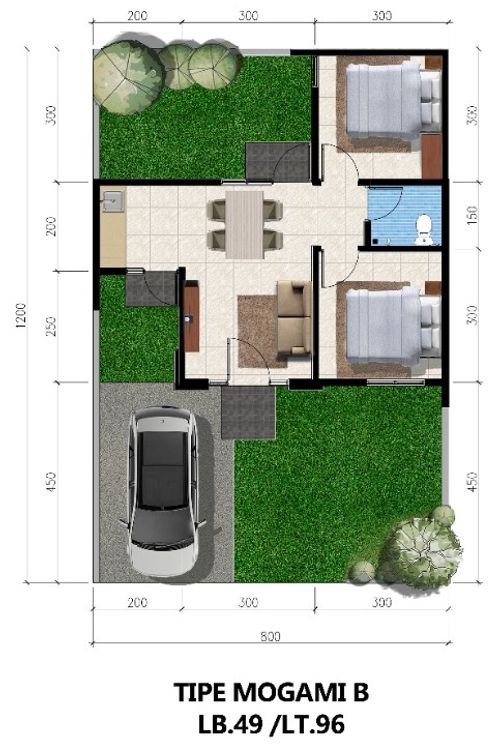 foto denah rumah tipe MOGAMI B perumahan CITRAHARMONI - CLUSTER RIVERSIDE