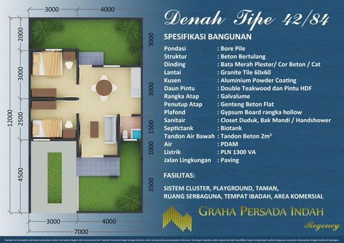 foto denah rumah tipe 40/84 perumahan GRAHA PERSADA INDAH REGENCY