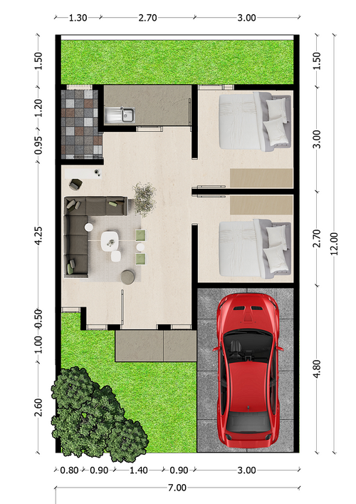 foto denah rumah tipe 45 perumahan Villa Bougenville Indah 2