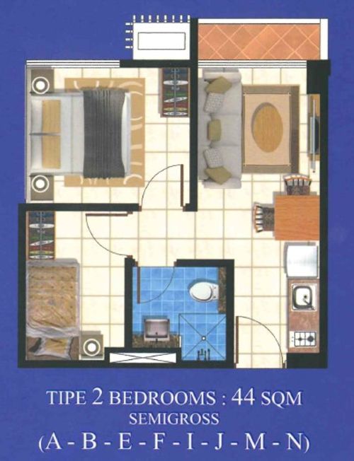 foto denah rumah tipe STC (CALYPSO 2BR) 44M perumahan TAMAN ANGGREK RESIDENCES