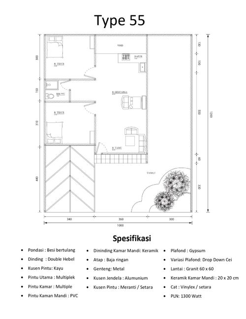 foto denah rumah tipe 55/144 perumahan BUKIT CIKERETEG INDAH