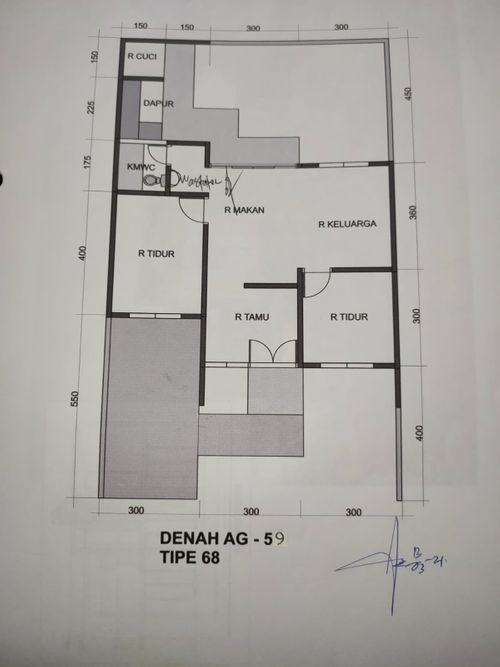 foto denah rumah tipe 68 / 135 perumahan Villa Puncak Tidar