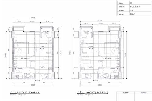 foto denah rumah tipe 1 - BR (A1) perumahan TAMANSARI ISWARA APARTMENT