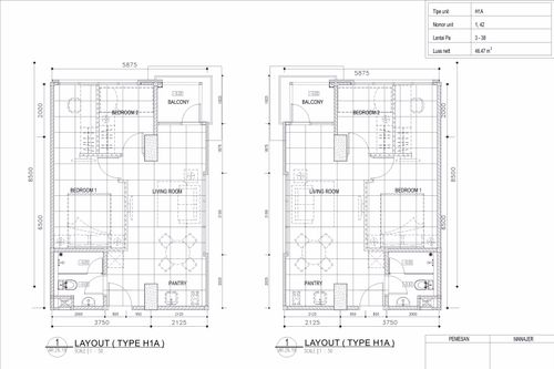 foto denah rumah tipe 2 - BR (H1A) perumahan TAMANSARI ISWARA APARTMENT