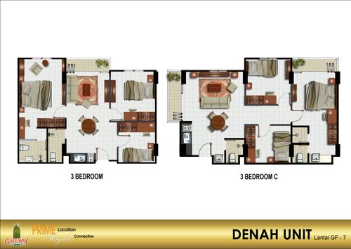 foto denah rumah tipe 3 BC perumahan Gateway Pasteur Apartment TOPAZ DIAMOND