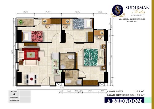 foto denah rumah tipe 3BR (MH1-21) perumahan Sudirman Suites Apartment