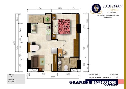 foto denah rumah tipe G1BRC (RW 1-1) perumahan Sudirman Suites Apartment