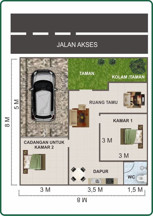 foto denah rumah tipe 32/64 perumahan Griya Abadi Papak 2 Tegal Papak