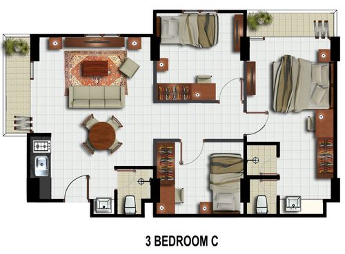 foto denah rumah tipe 3 BC 88 perumahan Gateway Pasteur Apartment TOPAZ DIAMOND