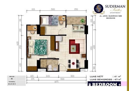 foto denah rumah tipe 2BR+ (RW 23-6) perumahan Sudirman Suites Apartment