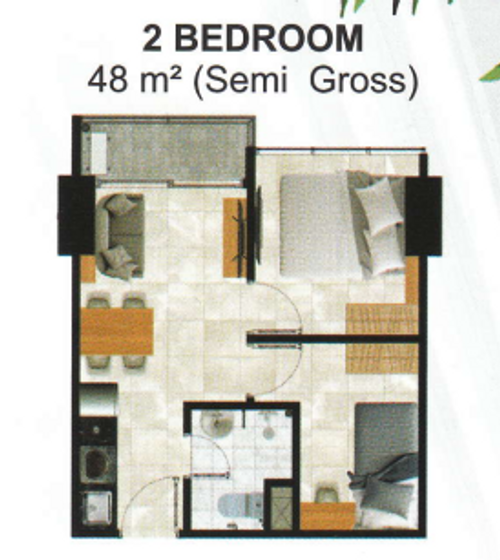 foto denah rumah tipe 2 Bedroom perumahan Green Sedayu Apartement