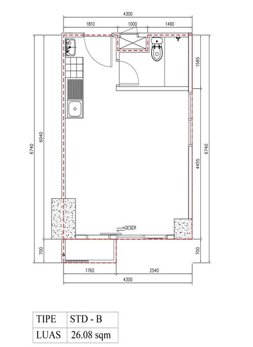 foto denah rumah tipe STUDIO B (B09-29) perumahan Bintaro Plaza Residence Tower Breeze