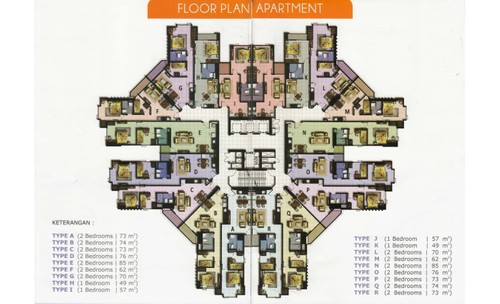 foto denah rumah tipe Aurora 2 BR perumahan The Mansion at Dukuh Golf Kemayoran