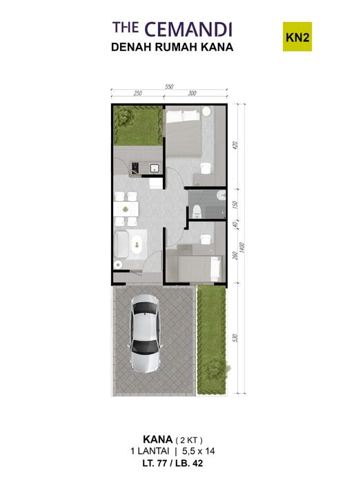 foto denah rumah tipe KANA 5,5 x 14 perumahan THE CEMANDI