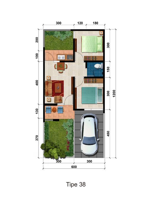 foto denah rumah tipe 38 perumahan THE ORCHARD RESIDENCE PARUNG