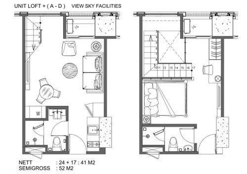 foto denah rumah tipe Apartemen Southgate Unit  B Loft + A perumahan Southgate Residence