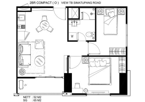 foto denah rumah tipe Apartemen Southgate Unit O 2 BR Compact A perumahan Southgate Residence