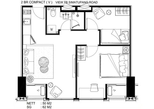 foto denah rumah tipe Apartemen Southgate Unit V 2 BR Compact B perumahan Southgate Residence