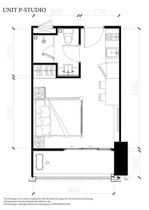 foto denah rumah tipe Apartemen Southgate Unit P Studio B perumahan Southgate Residence