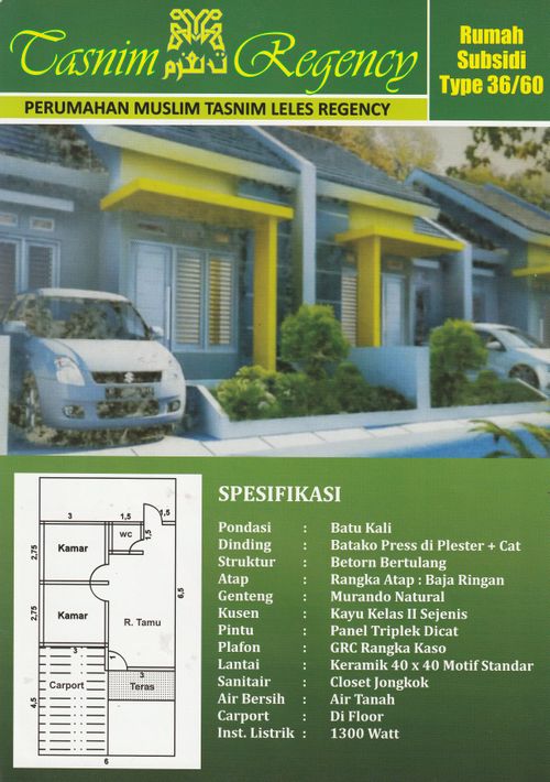 foto denah rumah tipe melati perumahan Tasnim leles Regency