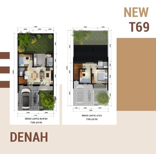 foto denah rumah tipe 69/105 perumahan KEMANG EMINENCE
