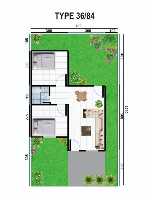 foto denah rumah tipe 36 COUPLE perumahan GRAND HILL RESIDENCE GOWA