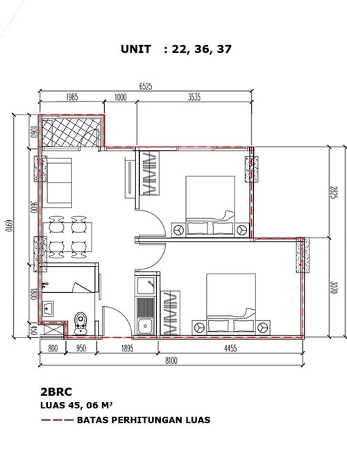 foto denah rumah tipe 2 BR-C (A15-22) perumahan Apartemen Bintaro Plaza Residence Tower Altiz