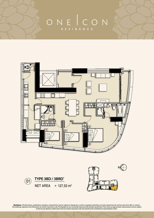 foto denah rumah tipe 3BD / 3BRD* perumahan TOWER ONE ICON, SUPERBLOK TUNJUNGAN CITY