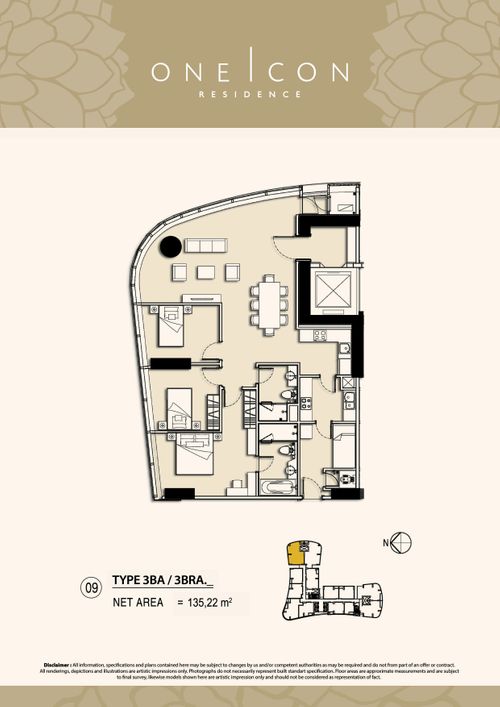 foto denah rumah tipe 3BA / 3BRA._ perumahan TOWER ONE ICON, SUPERBLOK TUNJUNGAN CITY