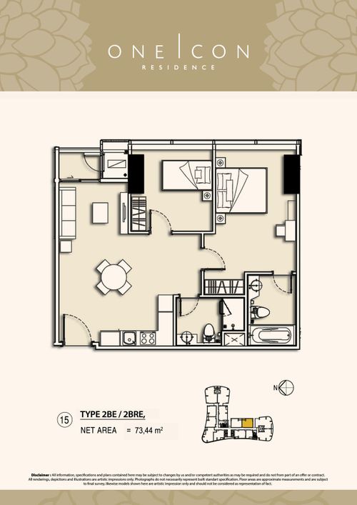 foto denah rumah tipe 2BE / 2BRE, perumahan TOWER ONE ICON, SUPERBLOK TUNJUNGAN CITY