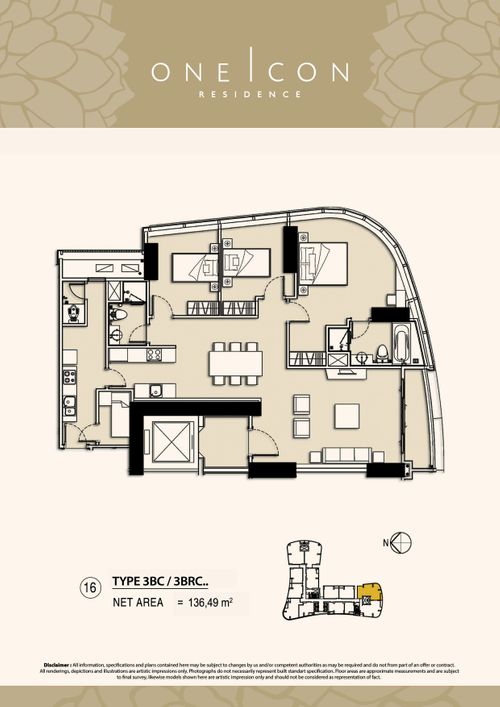 foto denah rumah tipe 3BC / 3BRC.. perumahan TOWER ONE ICON, SUPERBLOK TUNJUNGAN CITY