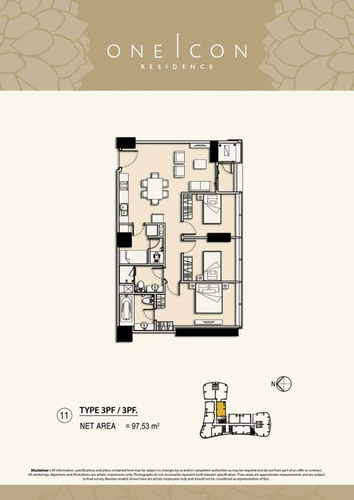 foto denah rumah tipe 3PF / 3PF. perumahan TOWER ONE ICON, SUPERBLOK TUNJUNGAN CITY
