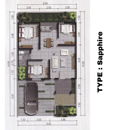 foto denah rumah tipe sapphire perumahan GRAND ROYAL REGENCY