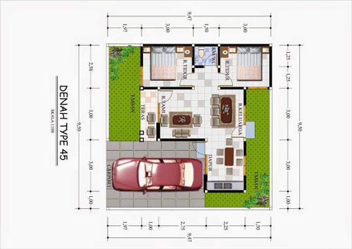 foto denah rumah tipe standar komersil 45/72 perumahan VANAMA RESIDENCE