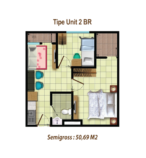 foto denah rumah tipe 2 bedroom perumahan Baileys