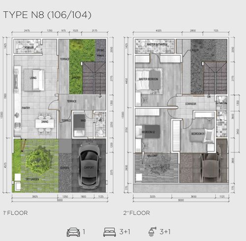 foto denah rumah tipe N8 (106-104) perumahan ASERA NISHI